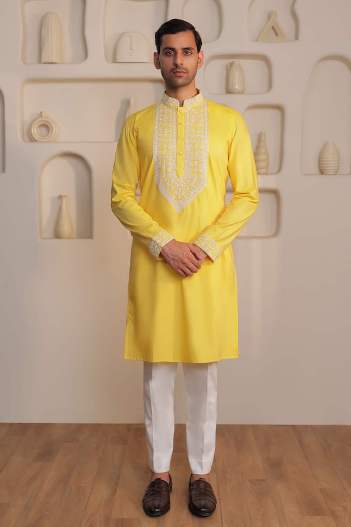 Kustomeyes Yellow Threaded Bloom Kurta Set 