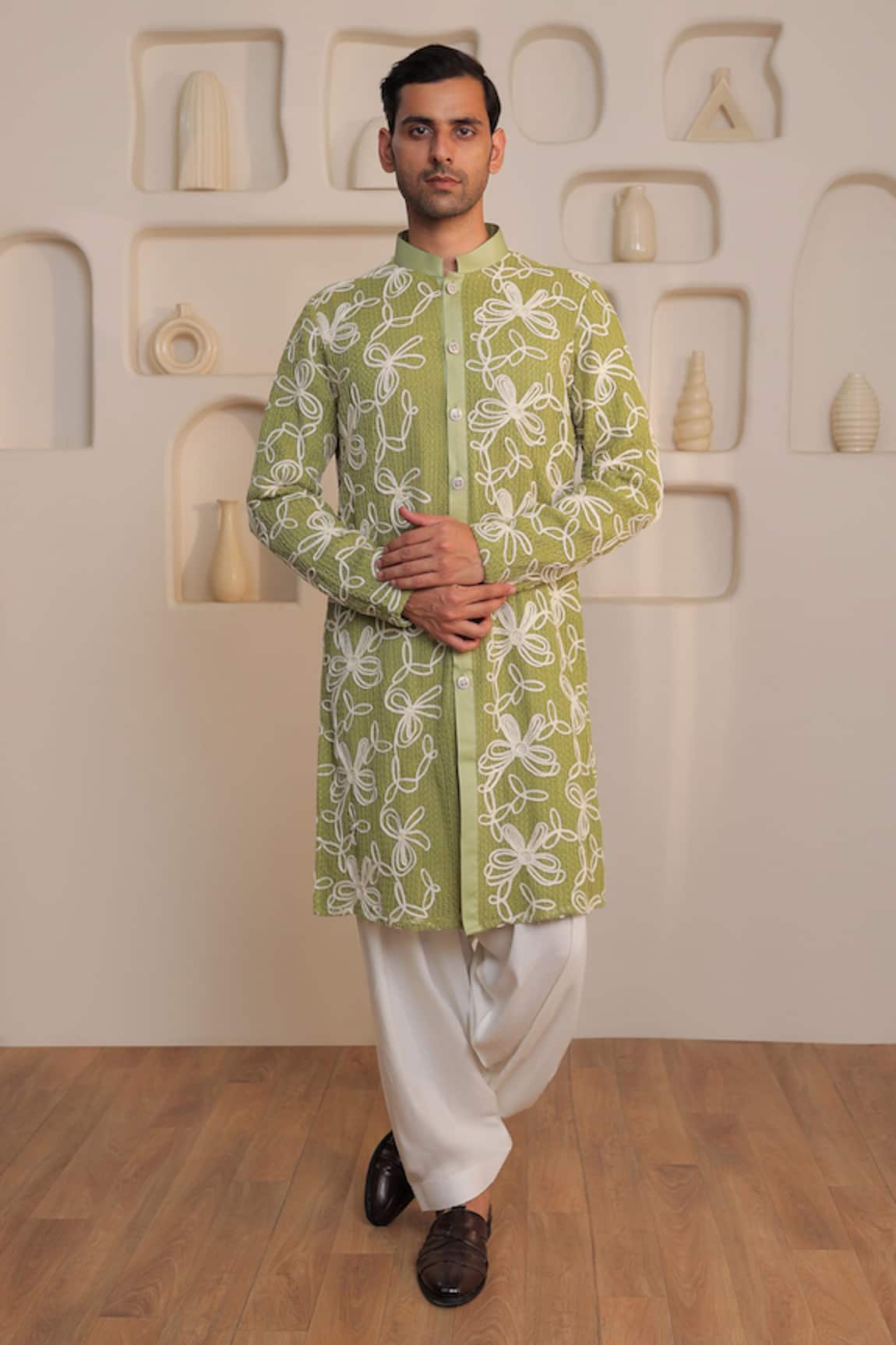 Kustomeyes Verdant Weave Mint Green Kurta Set 