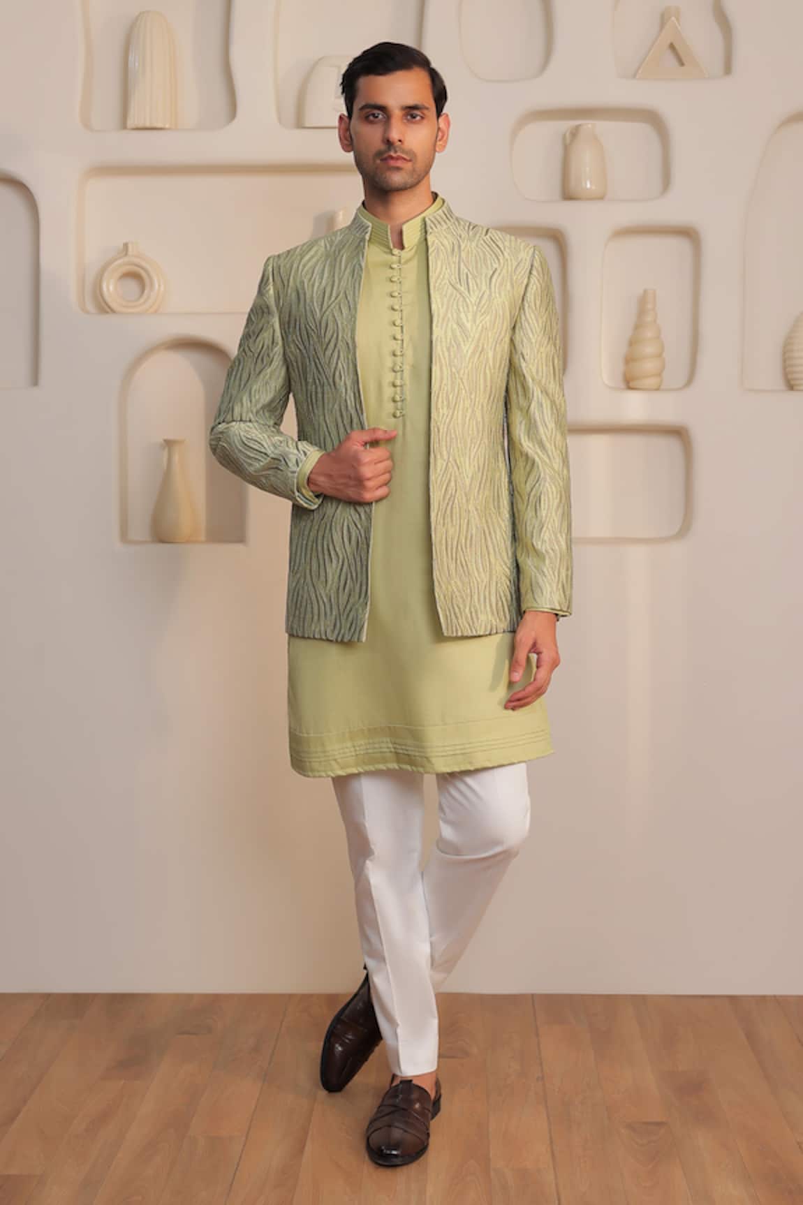 Kustomeyes Seaglass Royale Mint Green Jacket Kurta Set 