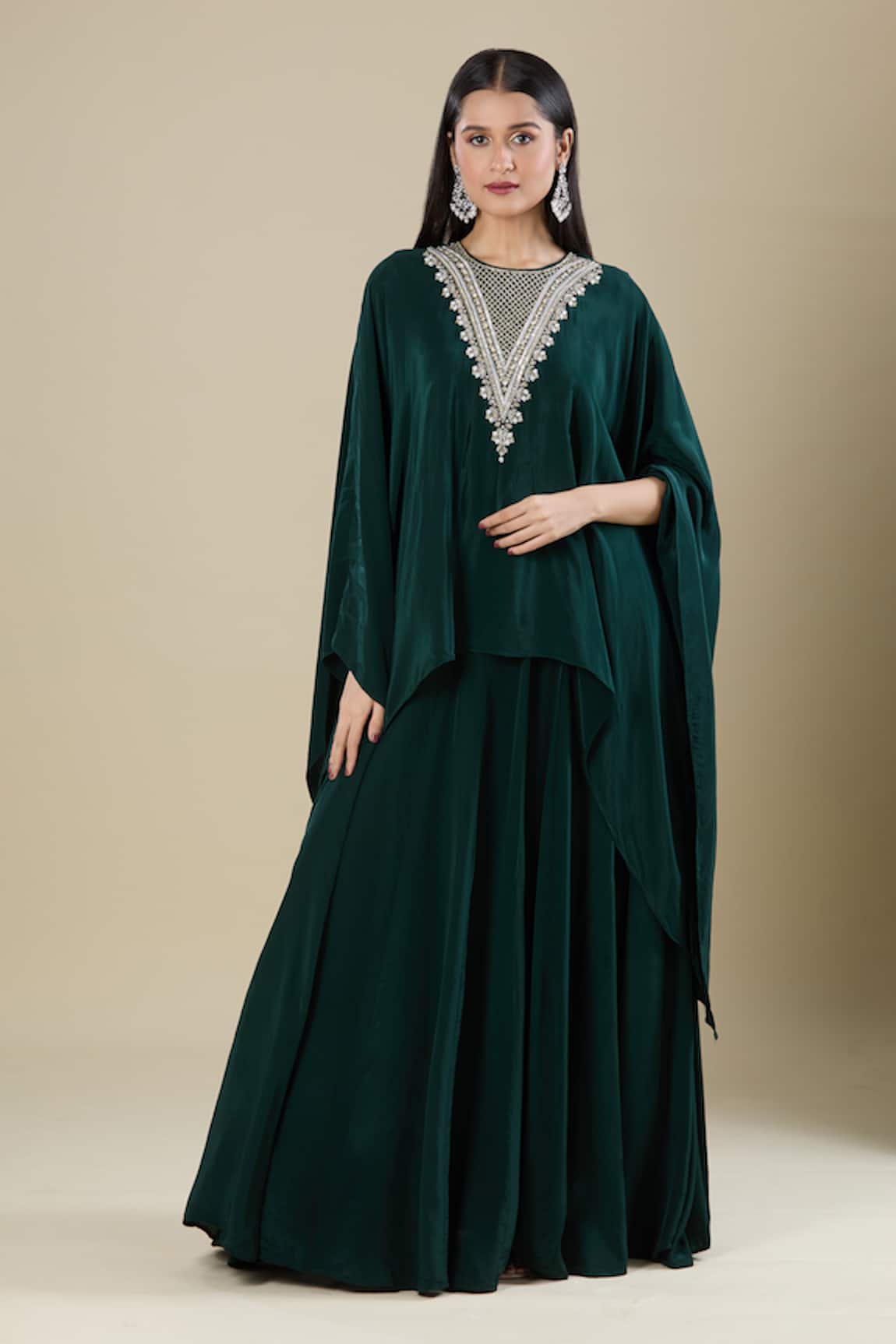 Samyukta Singhania Green Heavy Cut Dana Kaftan & Flared Pant 