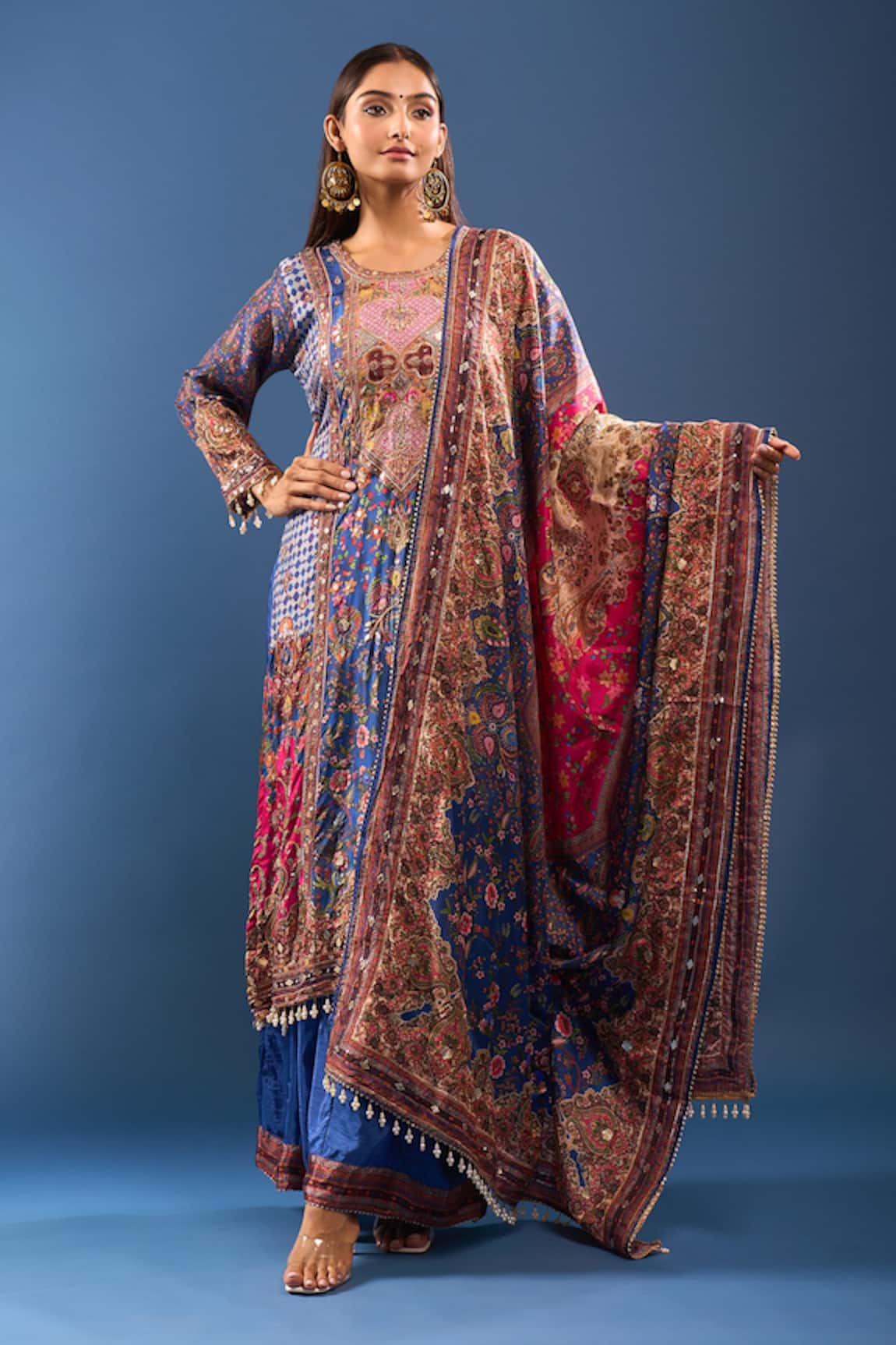 Samyukta Singhania Blue Embroidered Kurta Palazzo Set 