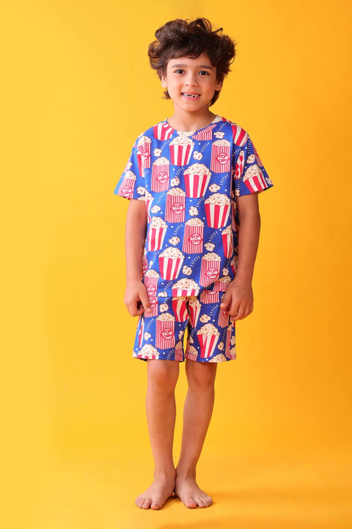 Anthrilo Popcorn Print Cotton T-Shirt & Shorts Set 
