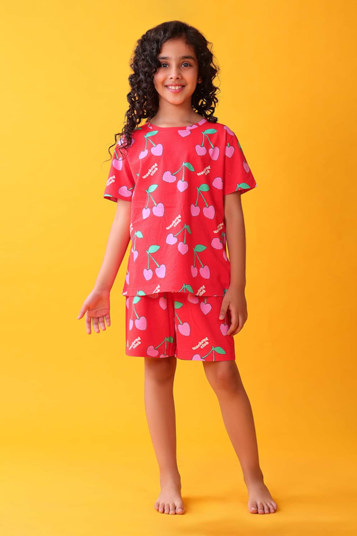 Anthrilo Cherry Print Cotton T-Shirt & Shorts Set 