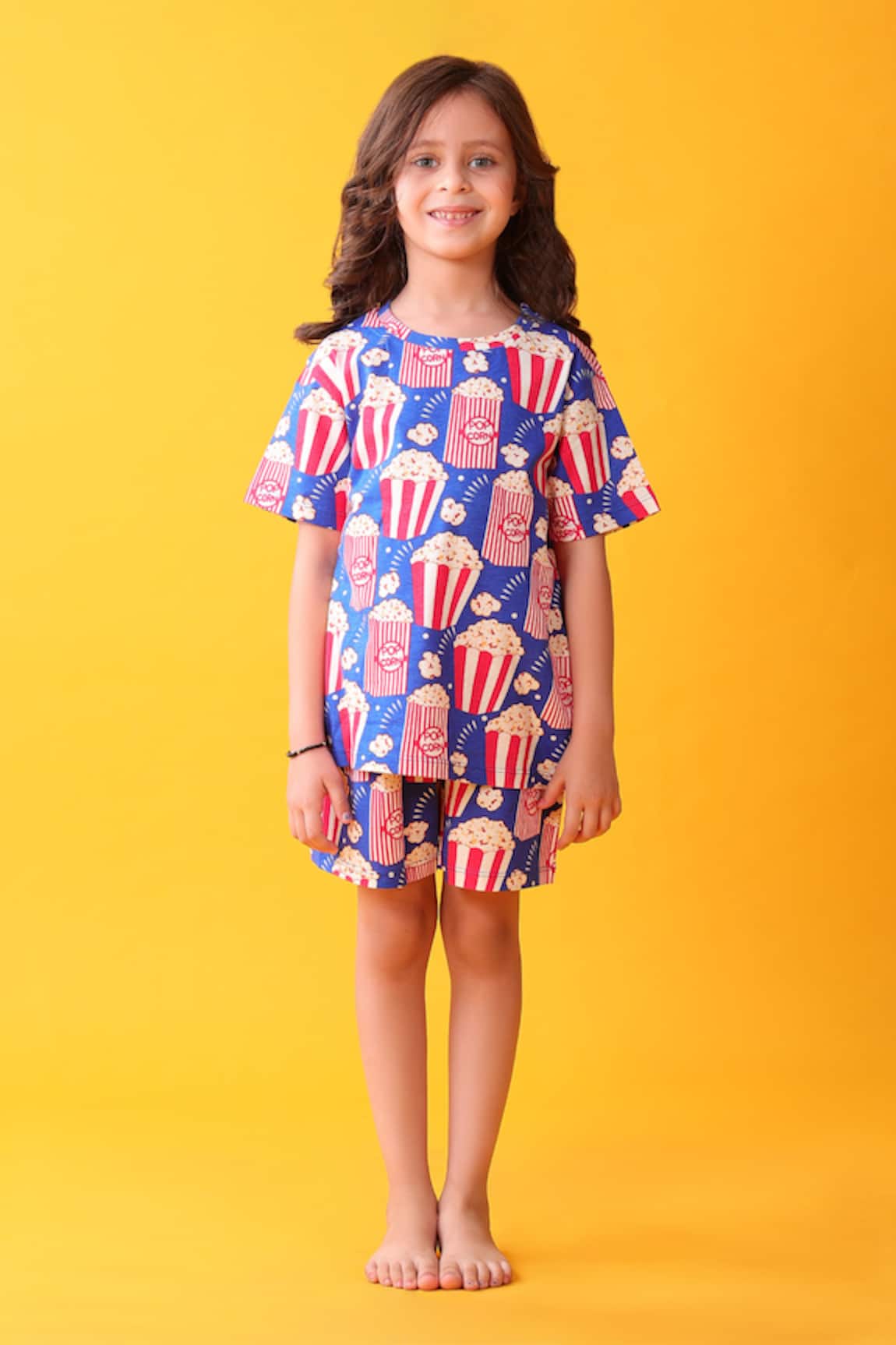 Anthrilo Popcorn Print Cotton T-Shirt & Shorts Set 