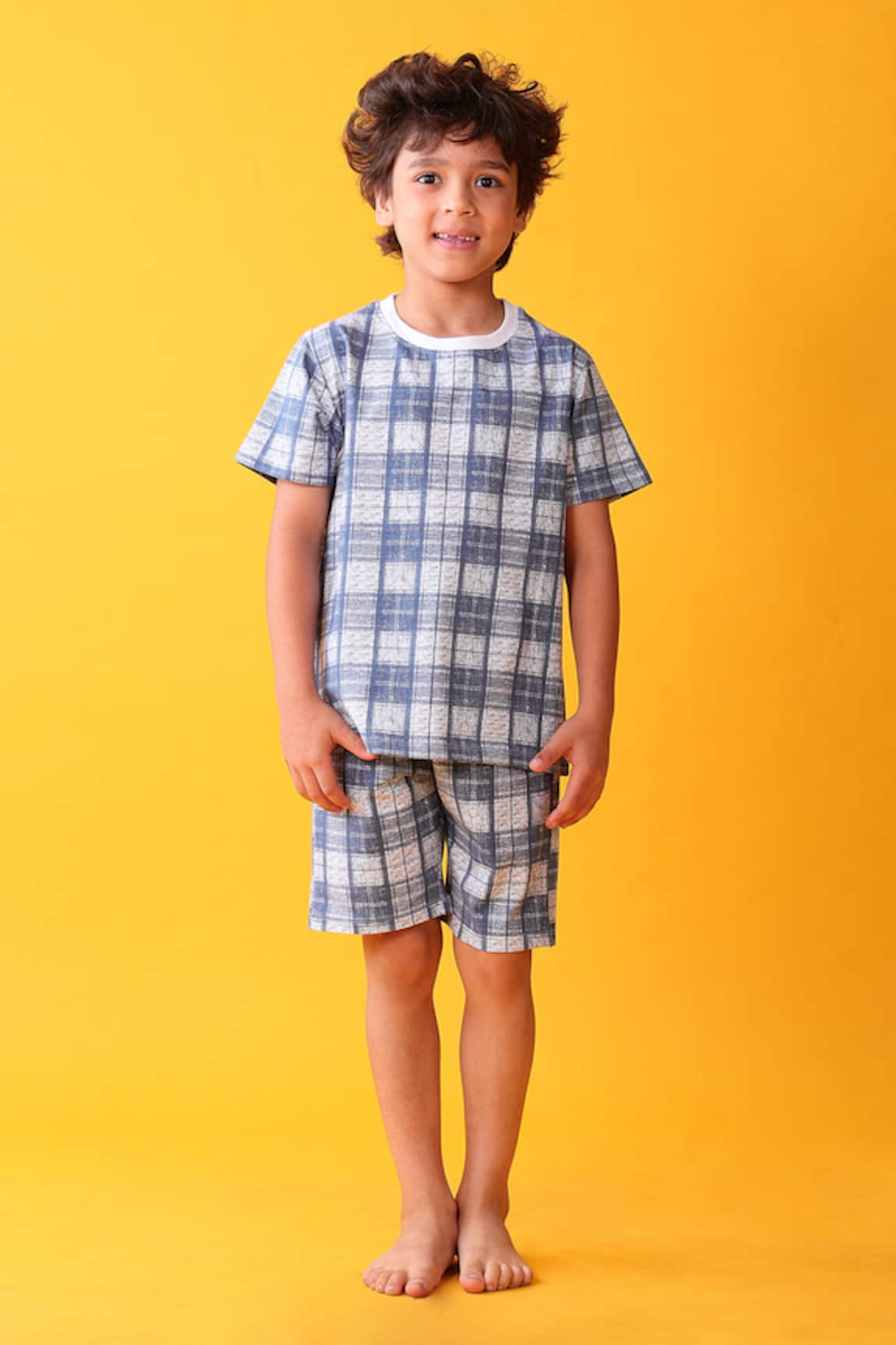 Anthrilo Blue Checkered Cotton T-Shirt & Shorts Set 