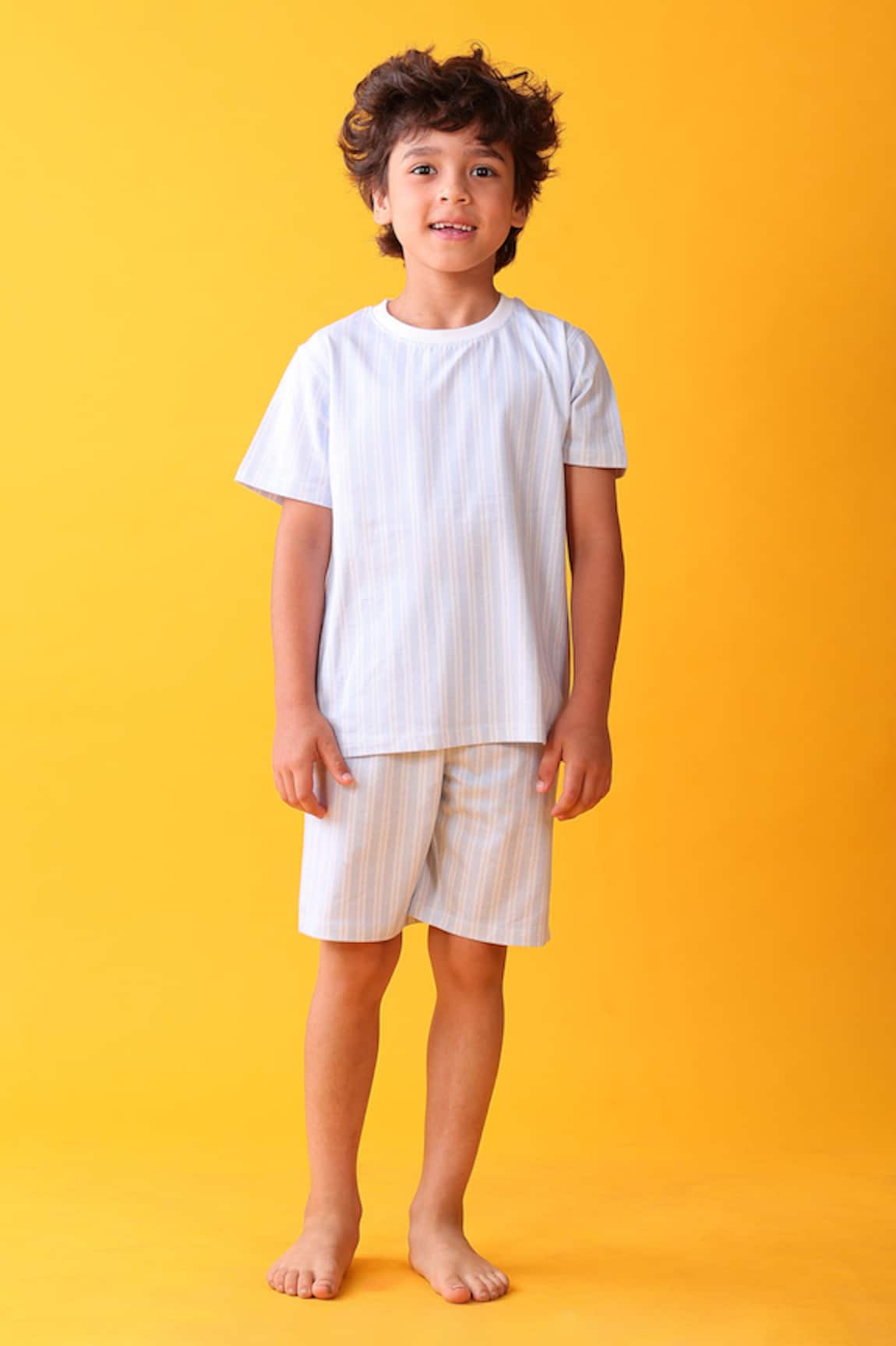 Anthrilo Blue Striped Cotton T-Shirt & Shorts Set 