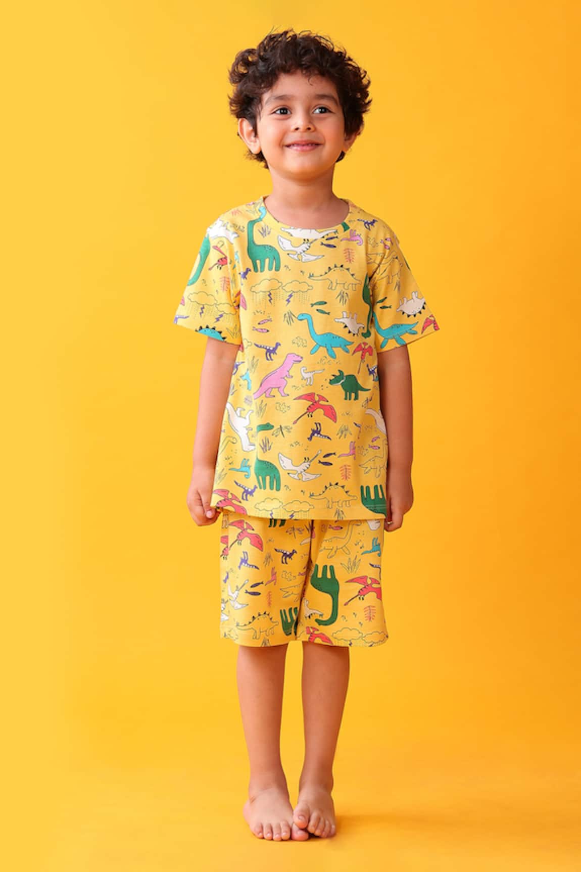 Anthrilo Dinosaur Print Cotton T-Shirt & Shorts Set 