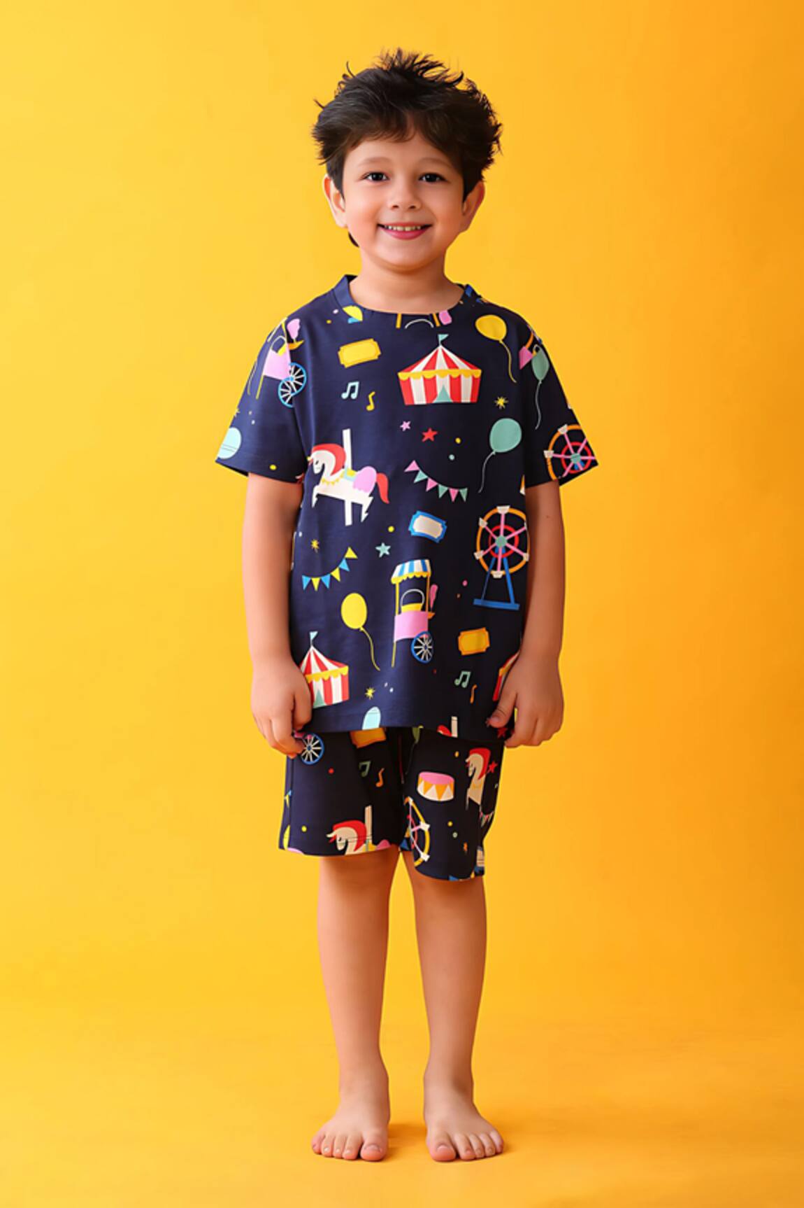 Anthrilo Navy Cotton Graphic T-Shirt & Shorts Set 