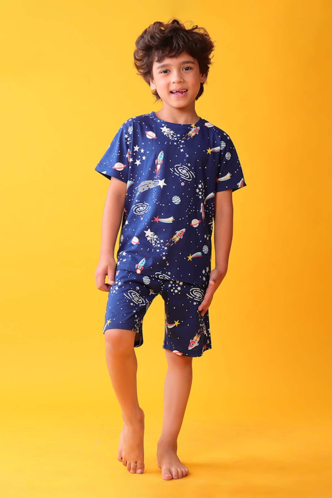 Anthrilo Space Print Cotton T-Shirt & Shorts Set 