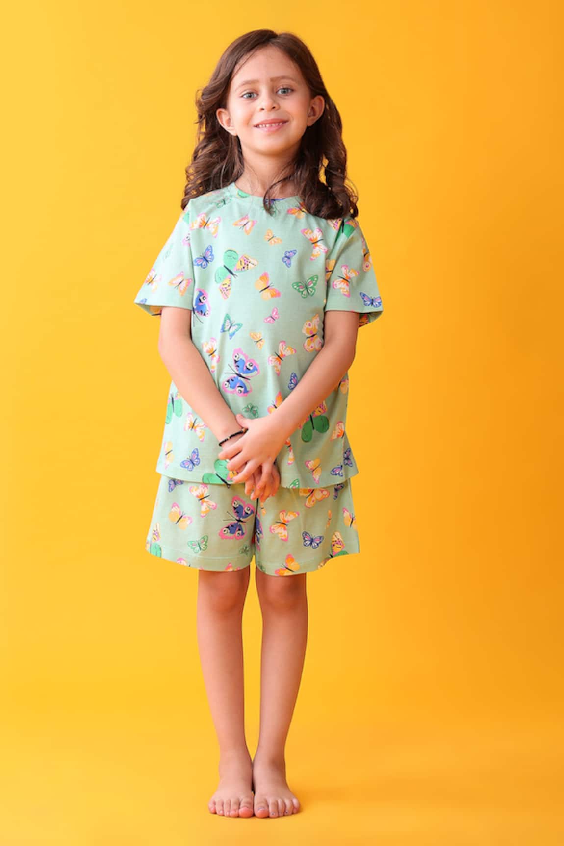 Anthrilo Green Butterfly Print T-Shirt & Shorts Set 