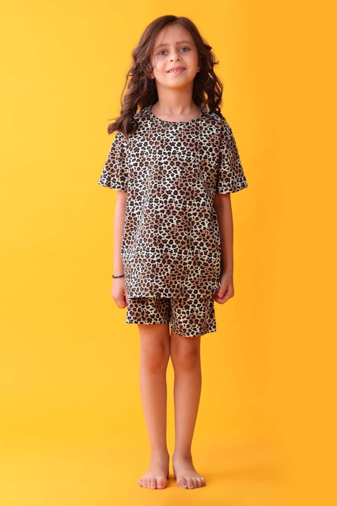Anthrilo Leopard Print Cotton T-Shirt & Shorts Set 