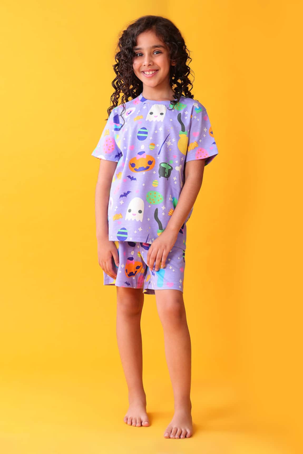 Anthrilo Purple Halloween Print T-Shirt & Shorts Set 