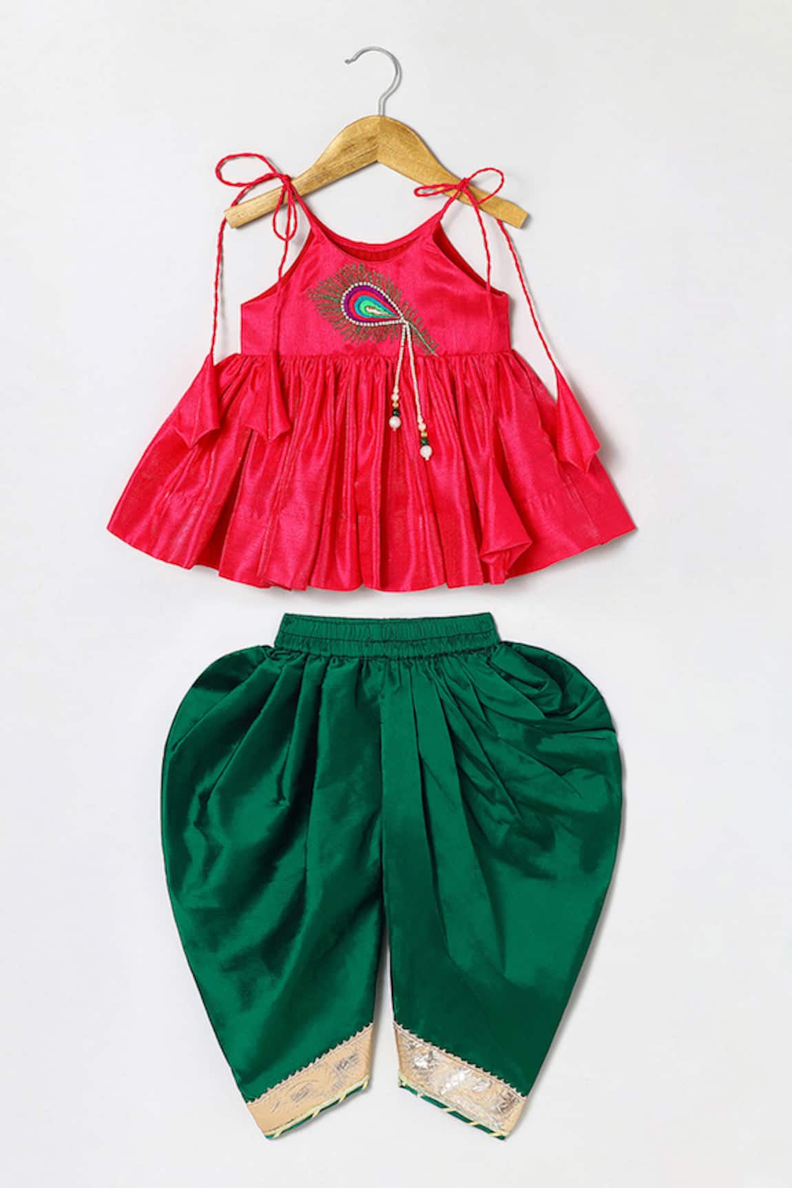 Byb Premium Fuschia Embellished Top & Green Dhoti Pant Set 