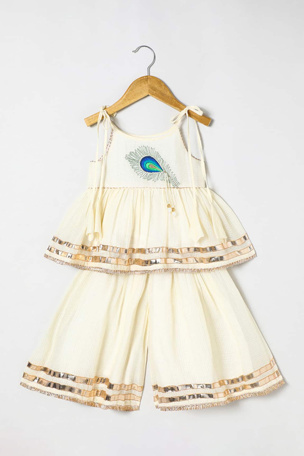 Byb Premium Embellished Off White Top & Palazzo Set 