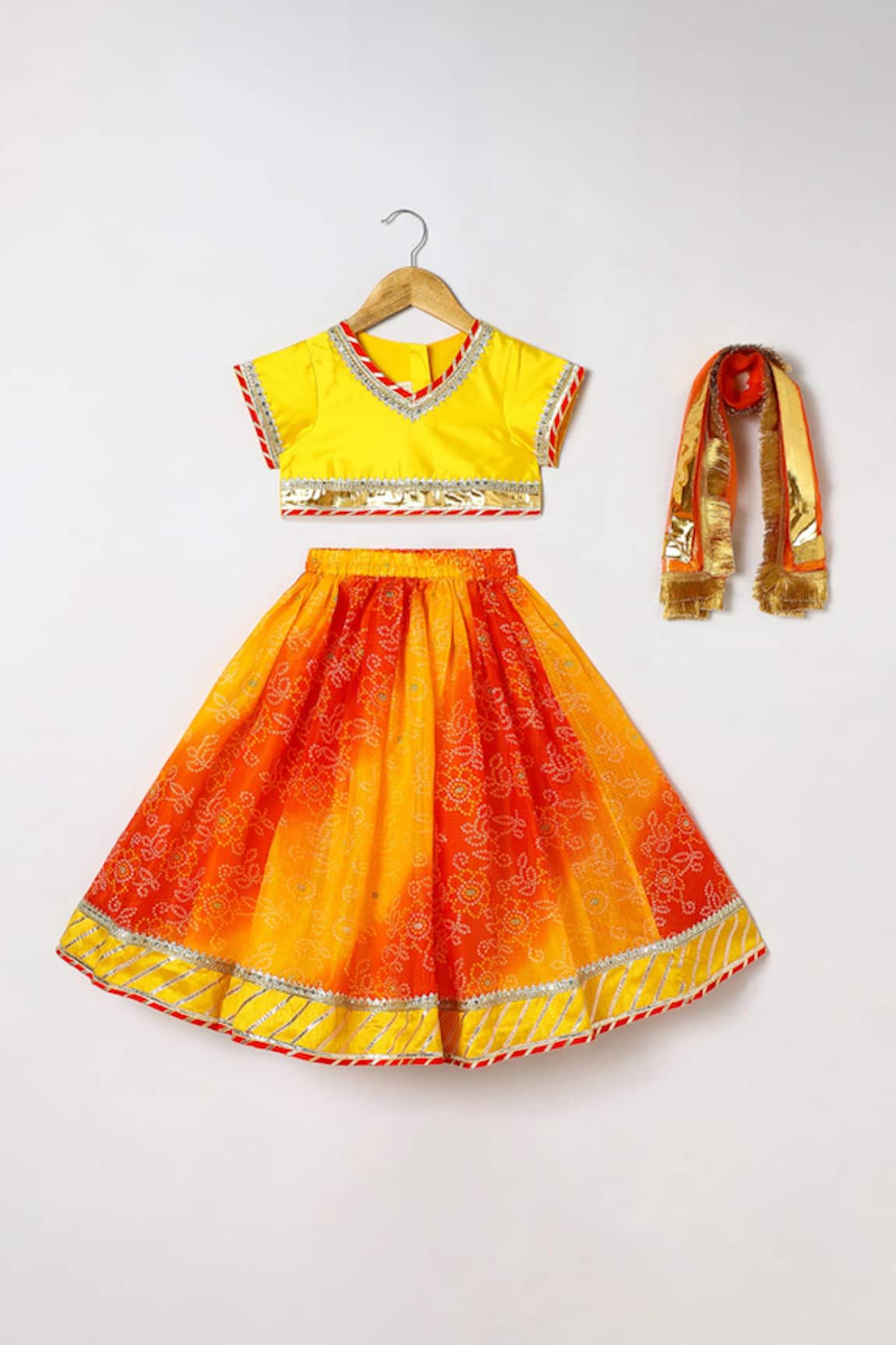 Byb Premium Embellished Yellow Top & Orange Skirt Set 