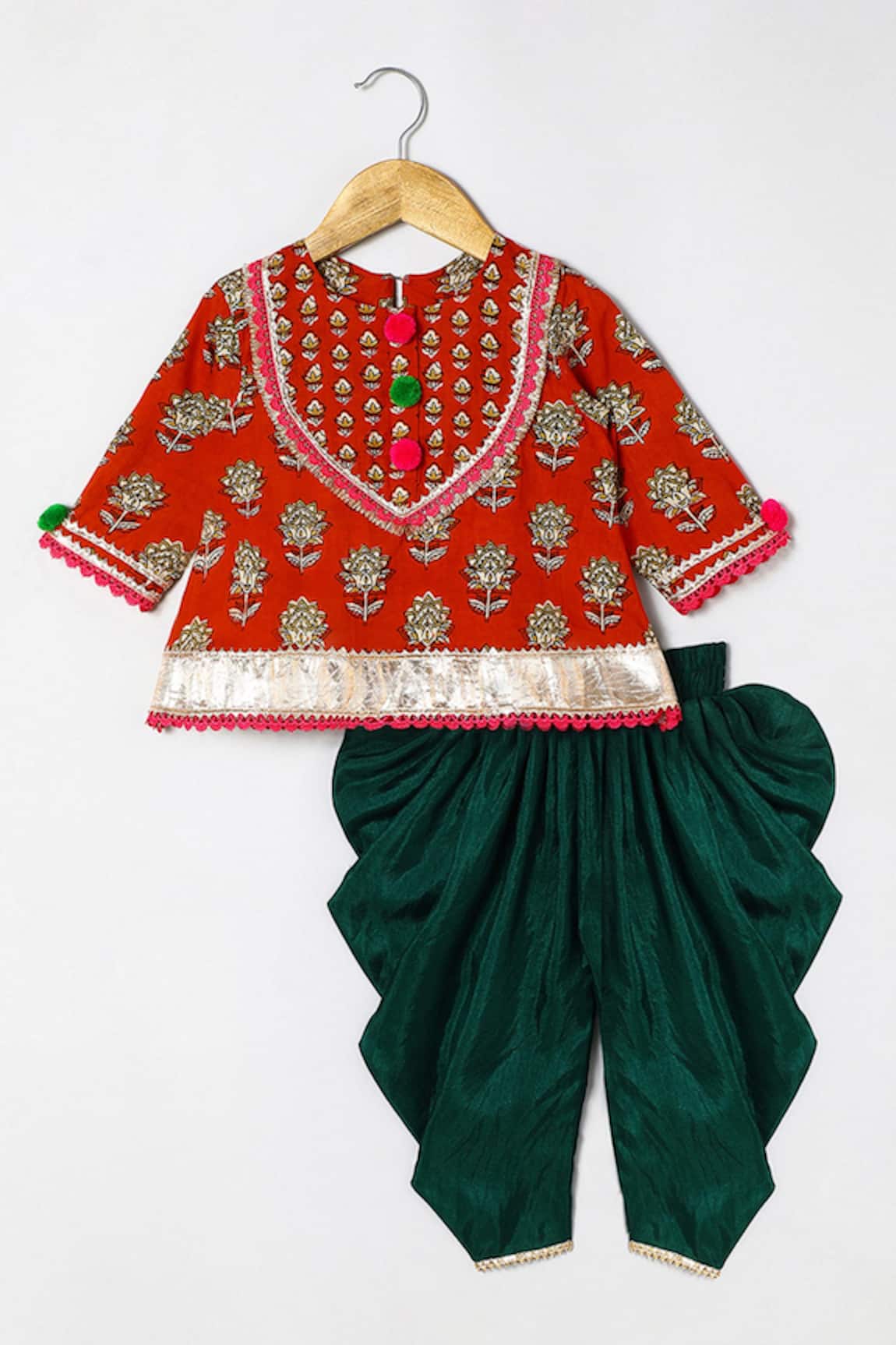 Byb Premium Embellished Maroon Kurta & Green Dhoti Pant Set 