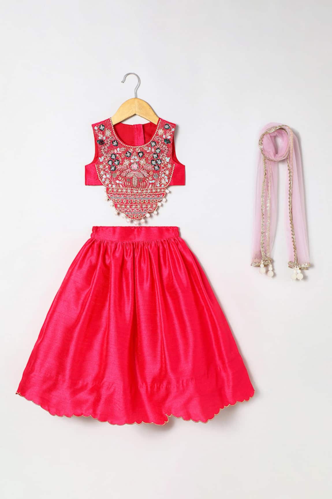 Byb Premium Fuschia Hand Embroidered Top & Skirt Set 