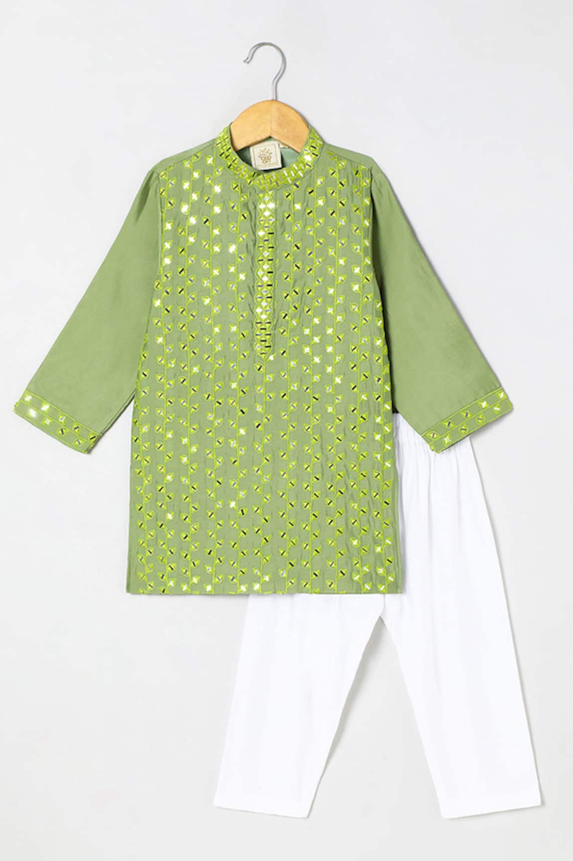 Byb Premium Sage Green Embroidered Kurta & Pyjama Set 