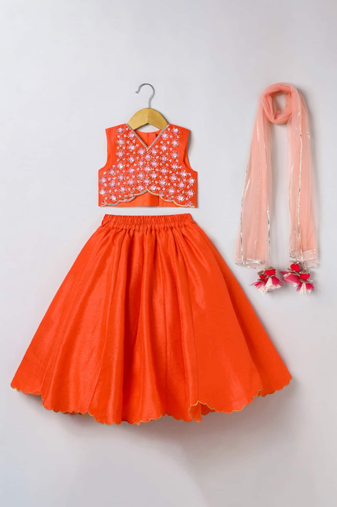 Byb Premium Orange Hand Embroidered Top Skirt Set 