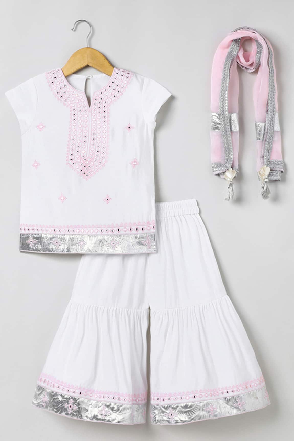 Byb Premium White Embroidered Top & Sharara Set 