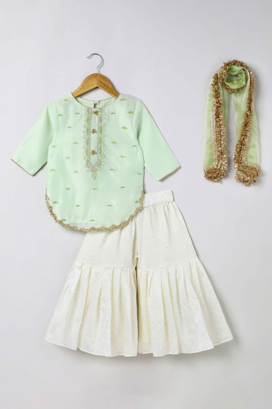 Byb Premium Sage Green Embroidered Top & Sharara Set 