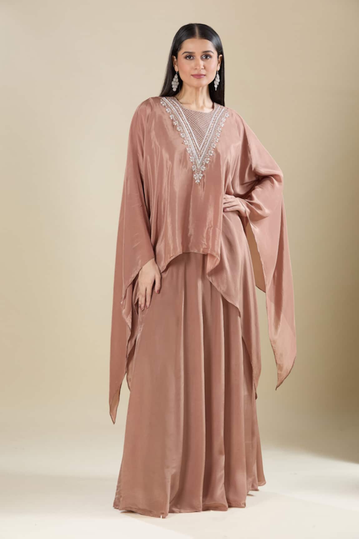 Samyukta Singhania Brown Heavy Cut Dana Kaftan & Flared Pant 