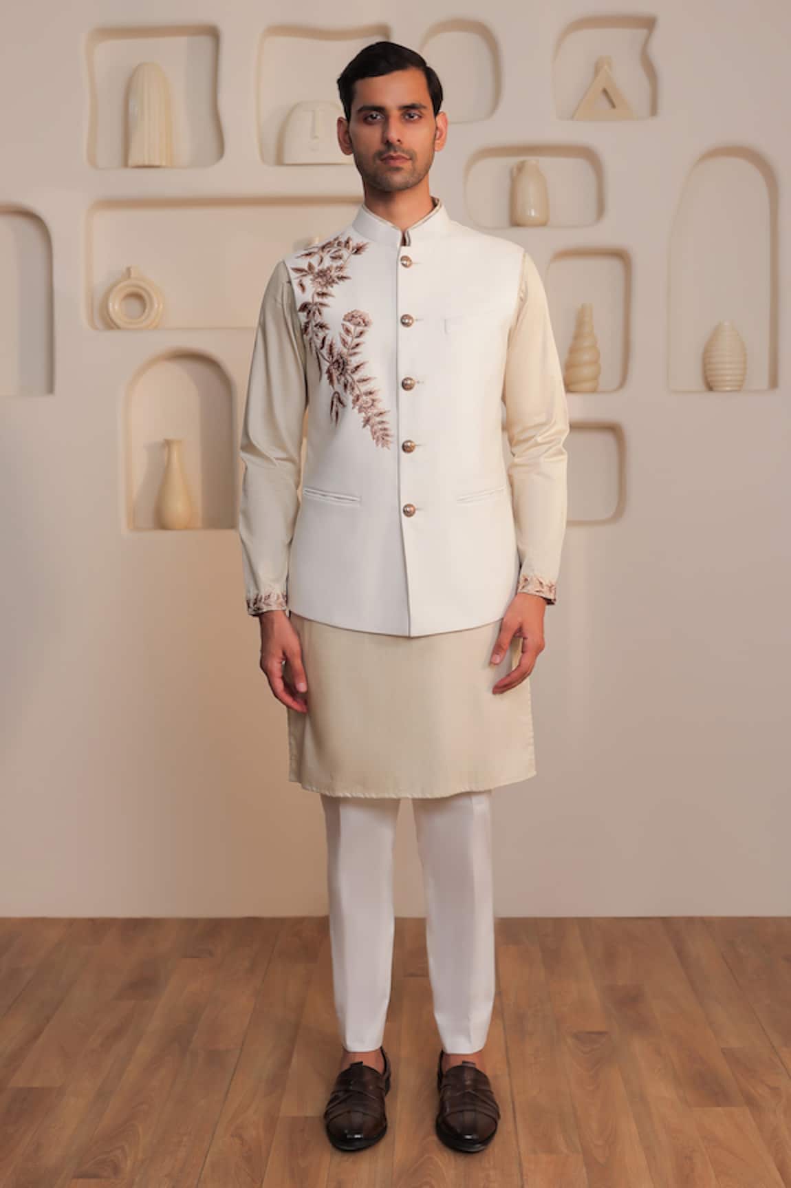 Kustomeyes Ivory Layered Bundi Kurta Set 