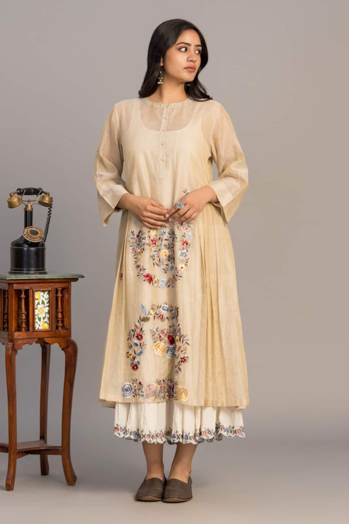 Prama By Pratima Pandey Light Gold Embroidered Tunic 