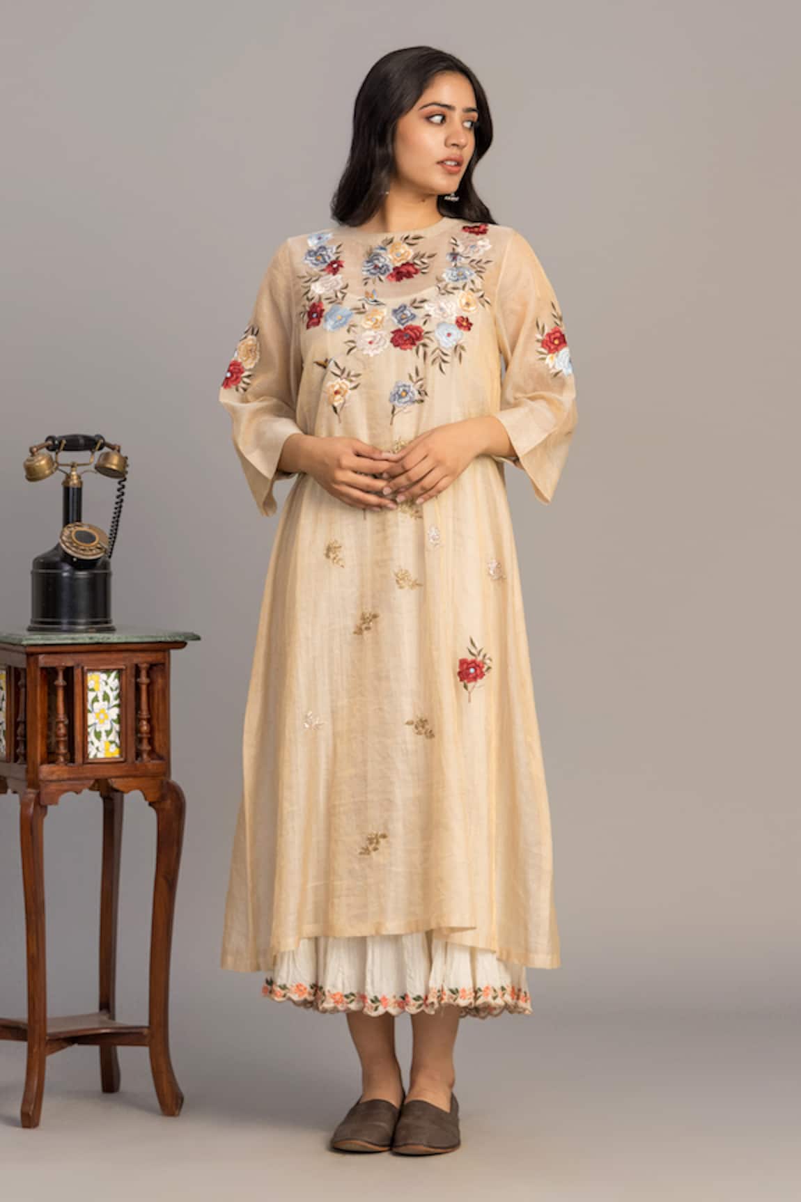 Prama By Pratima Pandey Light Gold Embroidered Kurta 