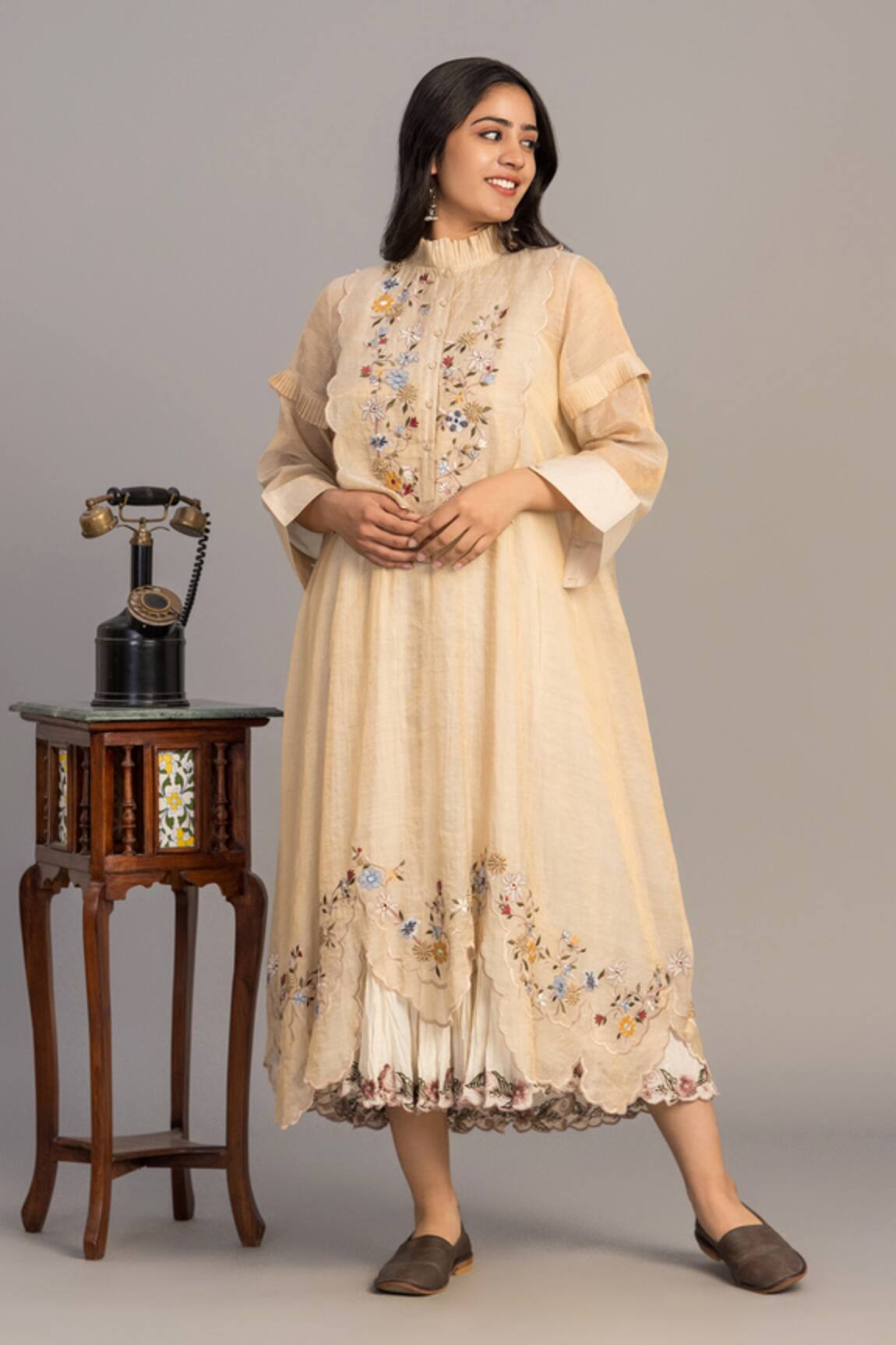 Prama By Pratima Pandey Light Gold Embroidered Kurta 