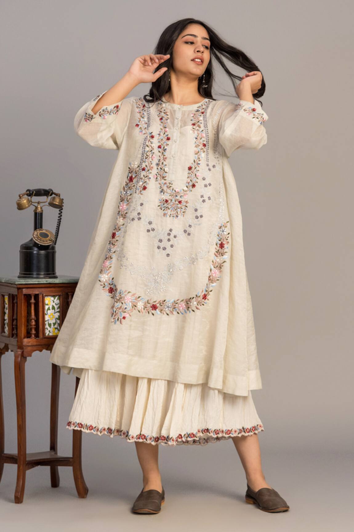 Prama By Pratima Pandey Embroidered Tissue Chanderi Kurta 