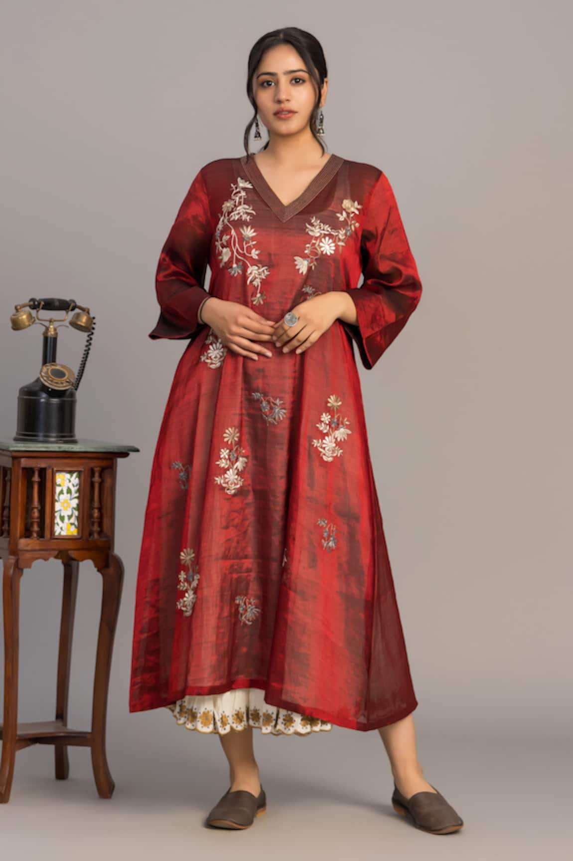 Prama By Pratima Pandey Wine Red Embroidered Tunic 