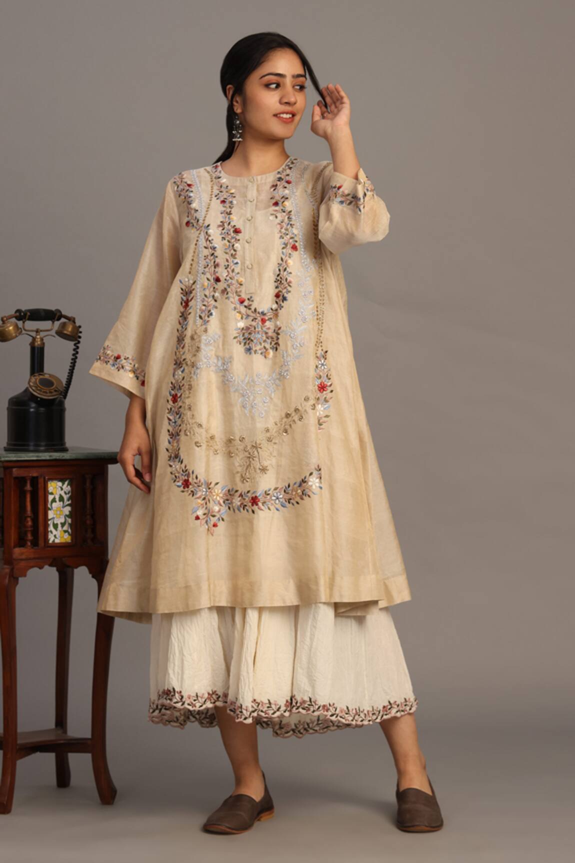 Prama By Pratima Pandey Light Gold Embroidered Tunic 