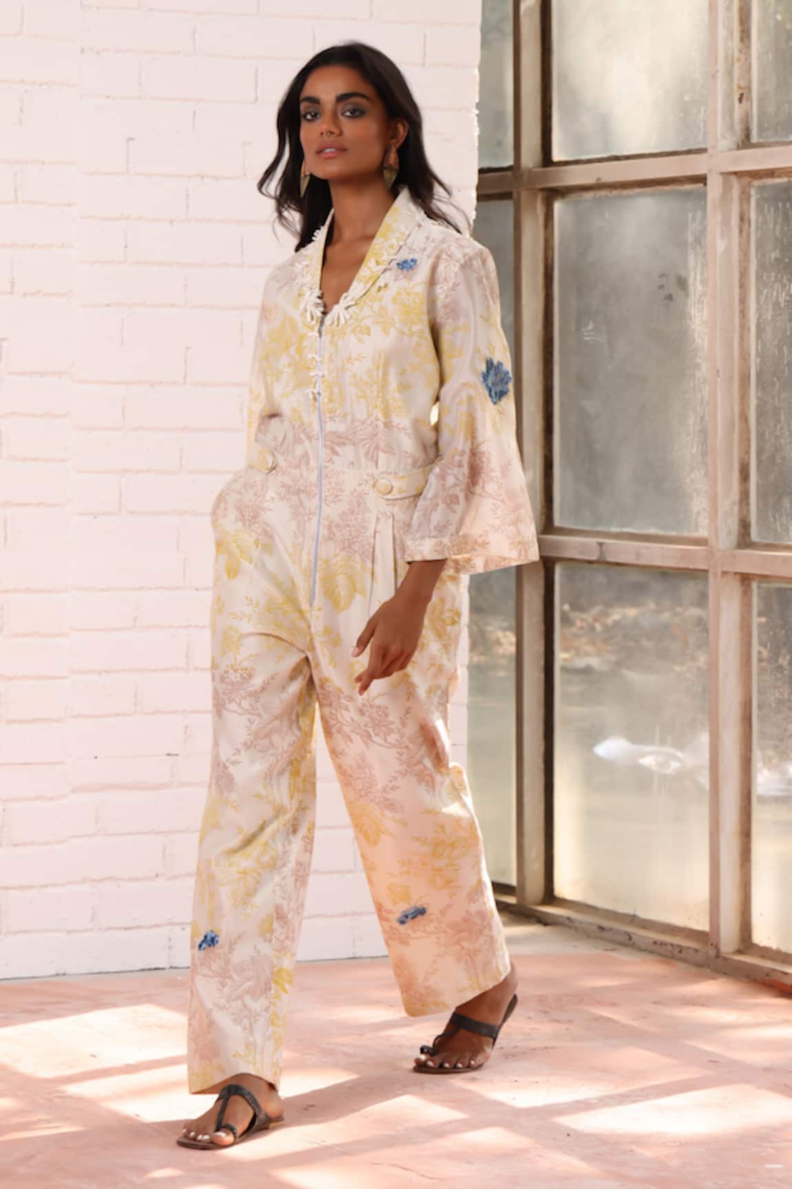 Prama By Pratima Pandey Floral Print Chanderi Jumpsuit 
