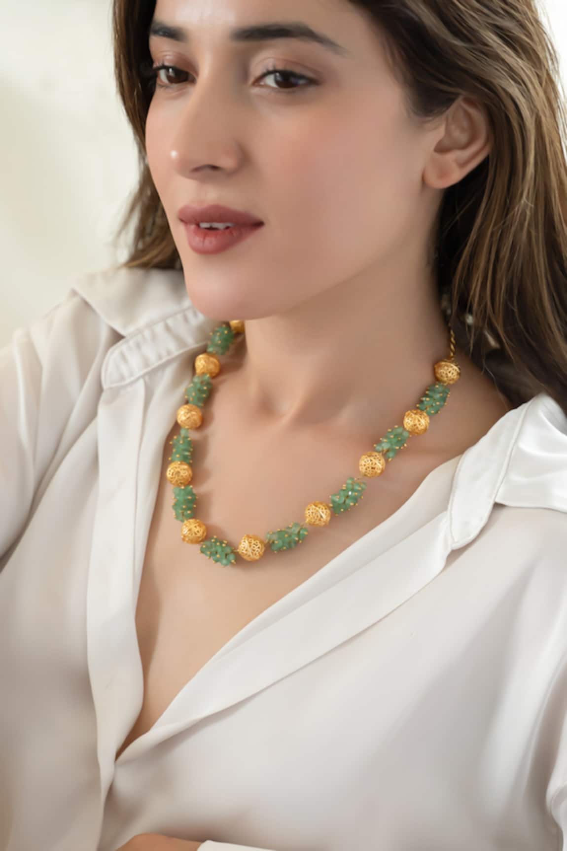 Do Taara Mint & Embossed Balls Necklace 