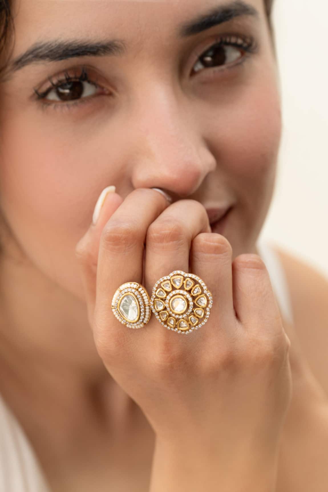 Do Taara Floral Polki Ring 