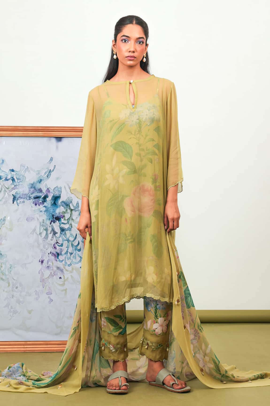 Sage Saga Zinnia Chiffon Phiran Set 