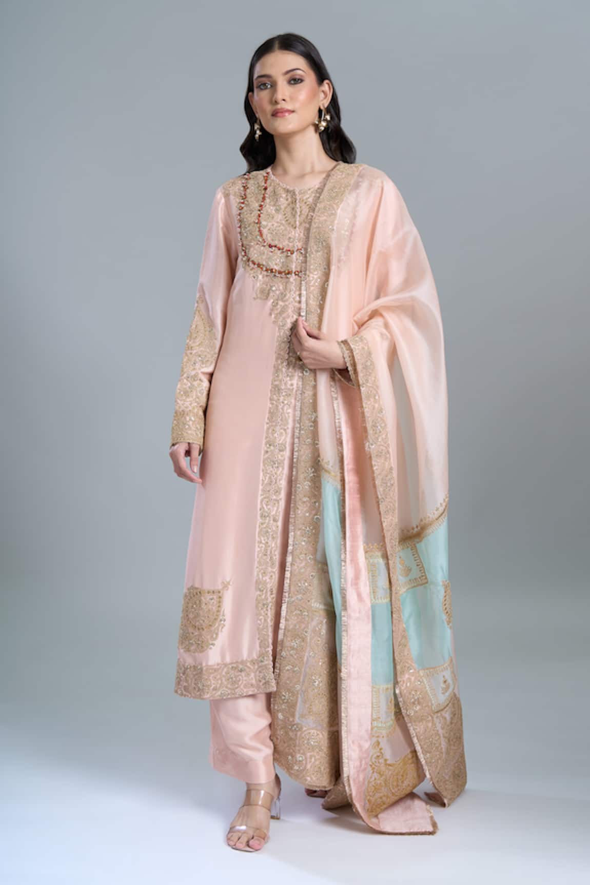 Anamika Khanna Pink Embroidered Kurta Set 
