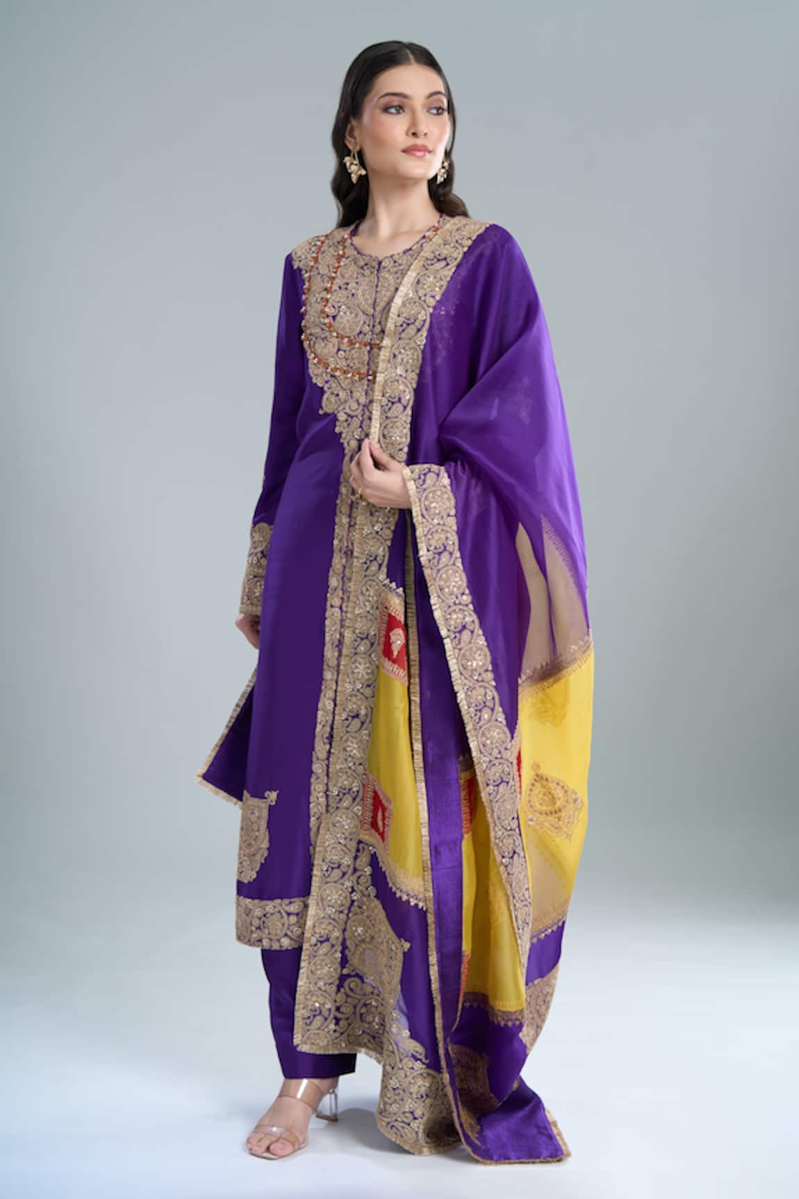 Anamika Khanna Purple Floral Embroidered Kurta Set 