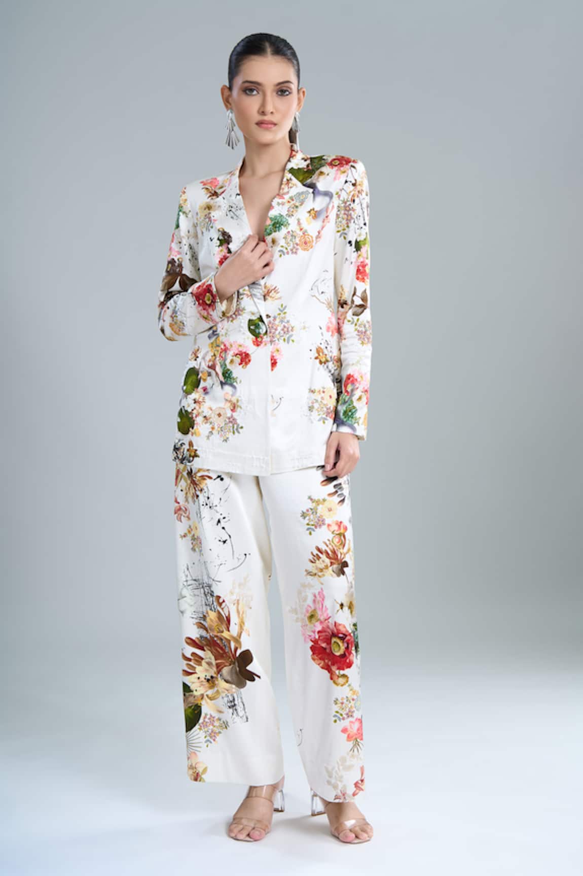 Anamika Khanna Ivory Floral Blazer & Pant Set 