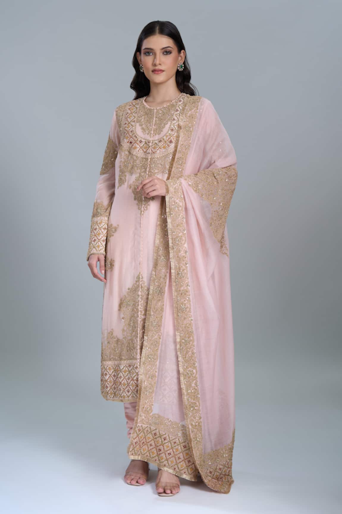 Anamika Khanna Pink Embroidered Straight Kurta Set 
