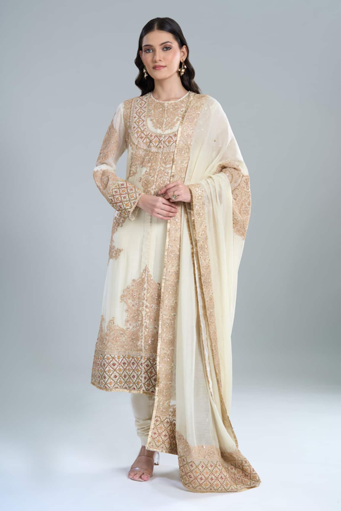 Anamika Khanna Ivory Embroidered Straight Kurta Set 