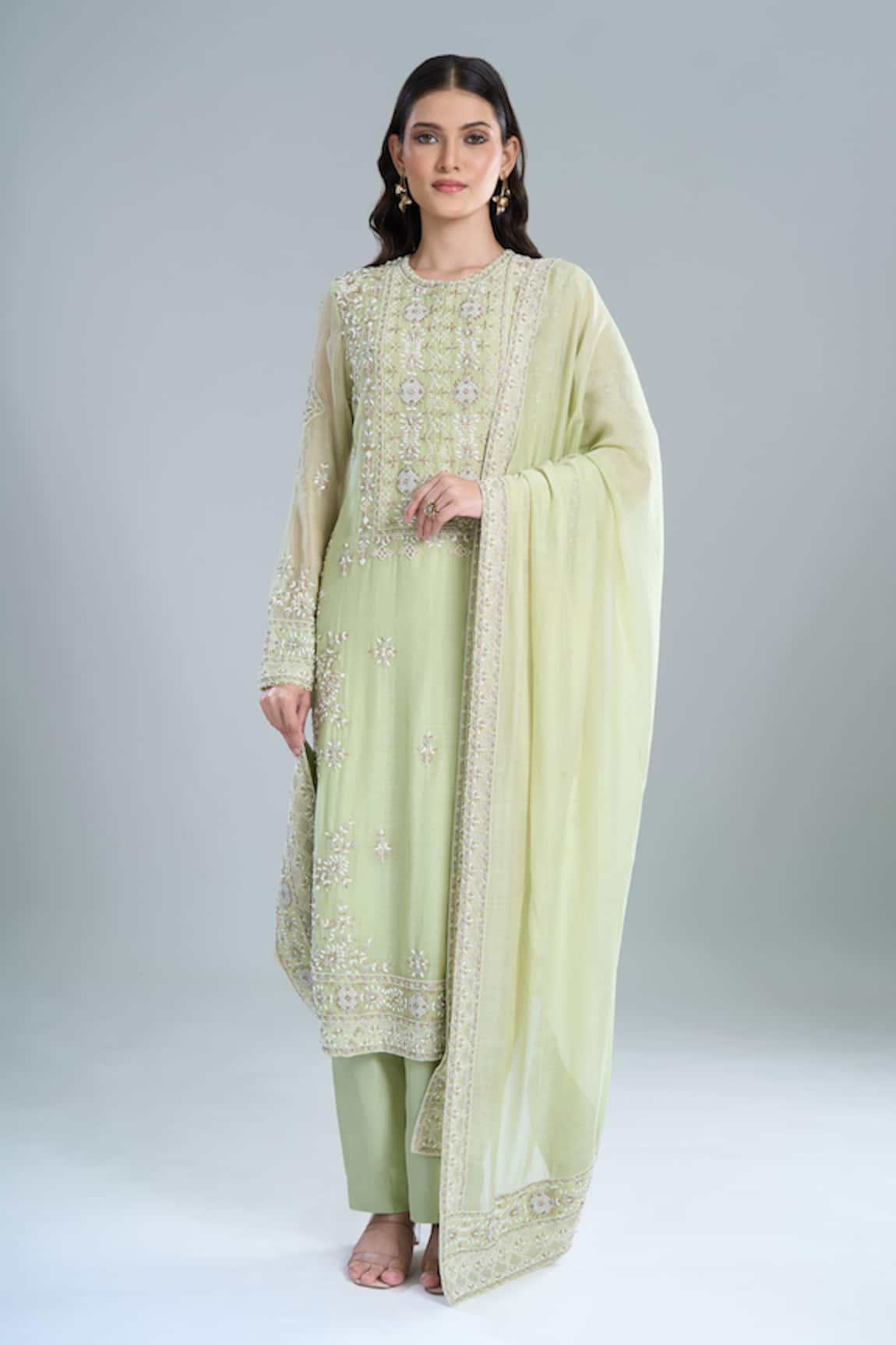 Anamika Khanna Mint Embroidered Straight Kurta Set 