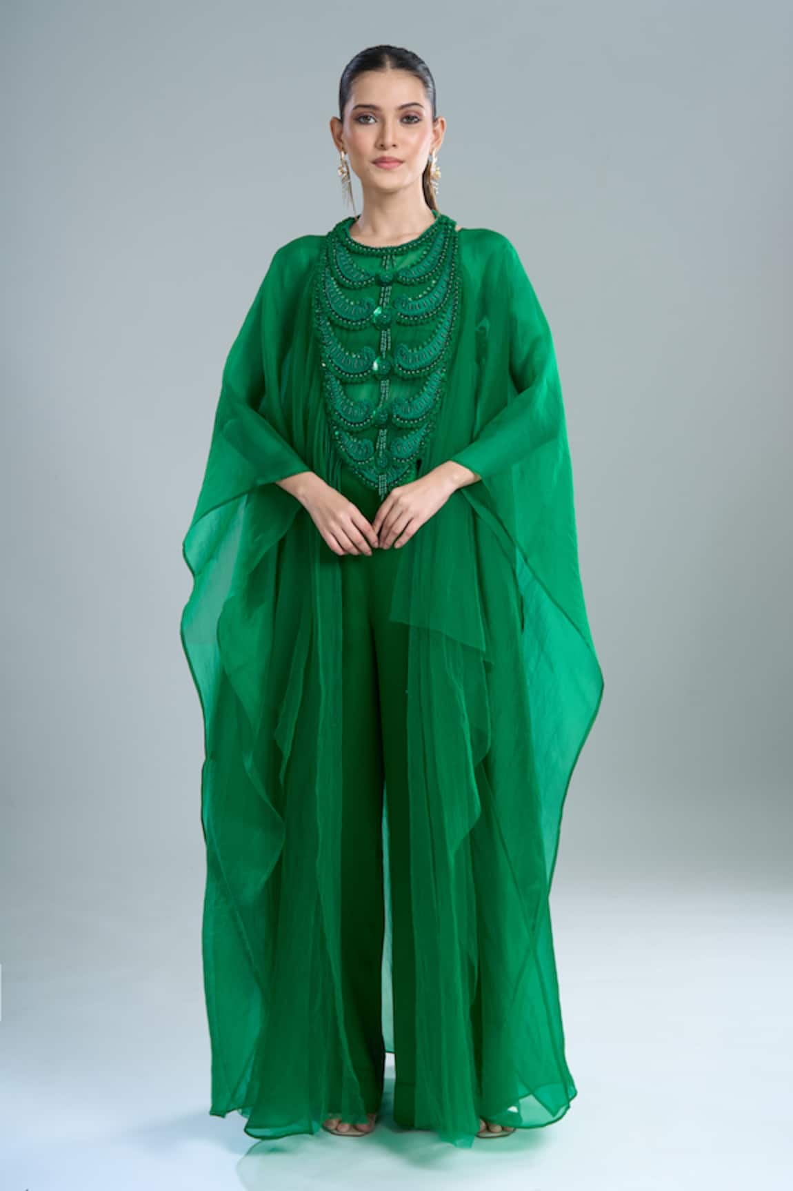 Anamika Khanna Emerald Embroidered Cape Pant Set 