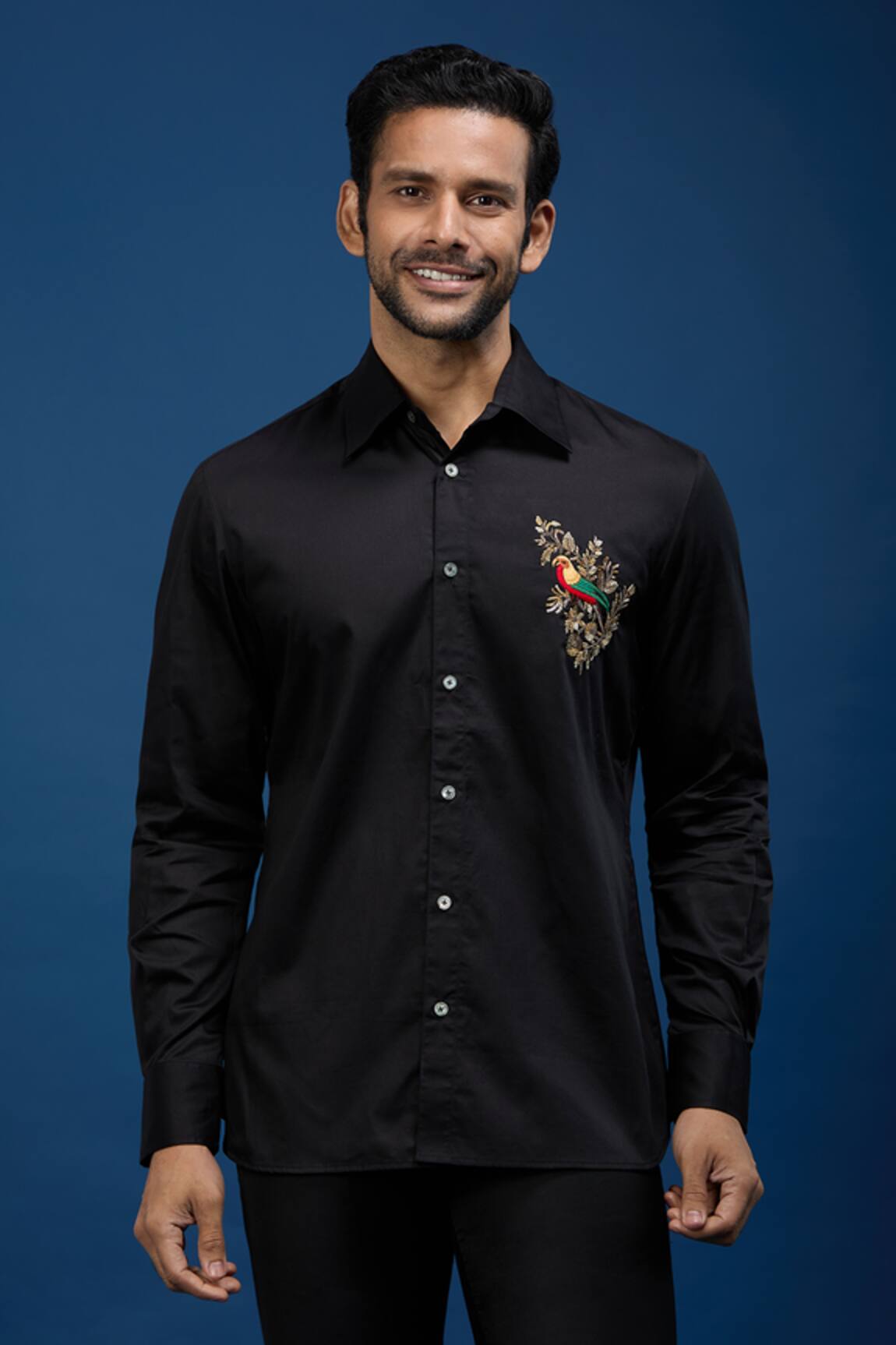 Rohit Bal Placed Parrot Embroidered Shirt 