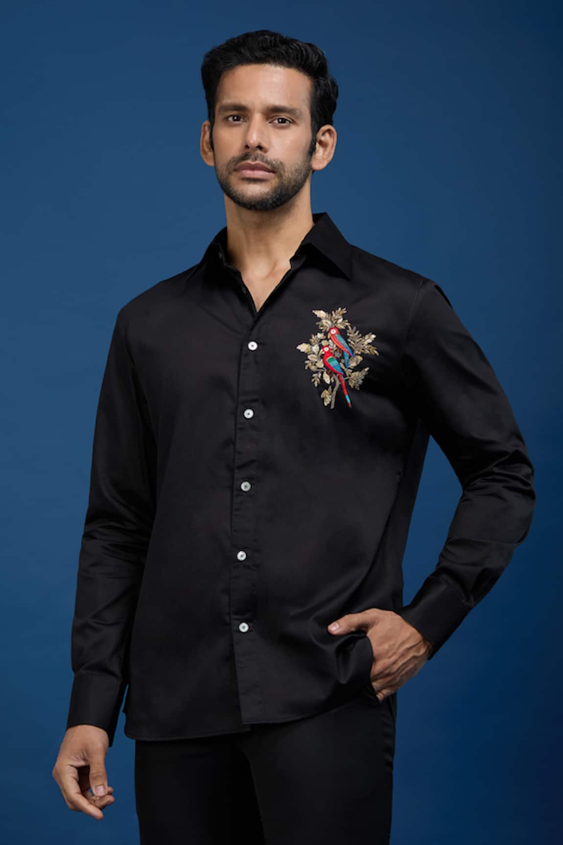 Rohit Bal Placed Parrots Embroidered Shirt 