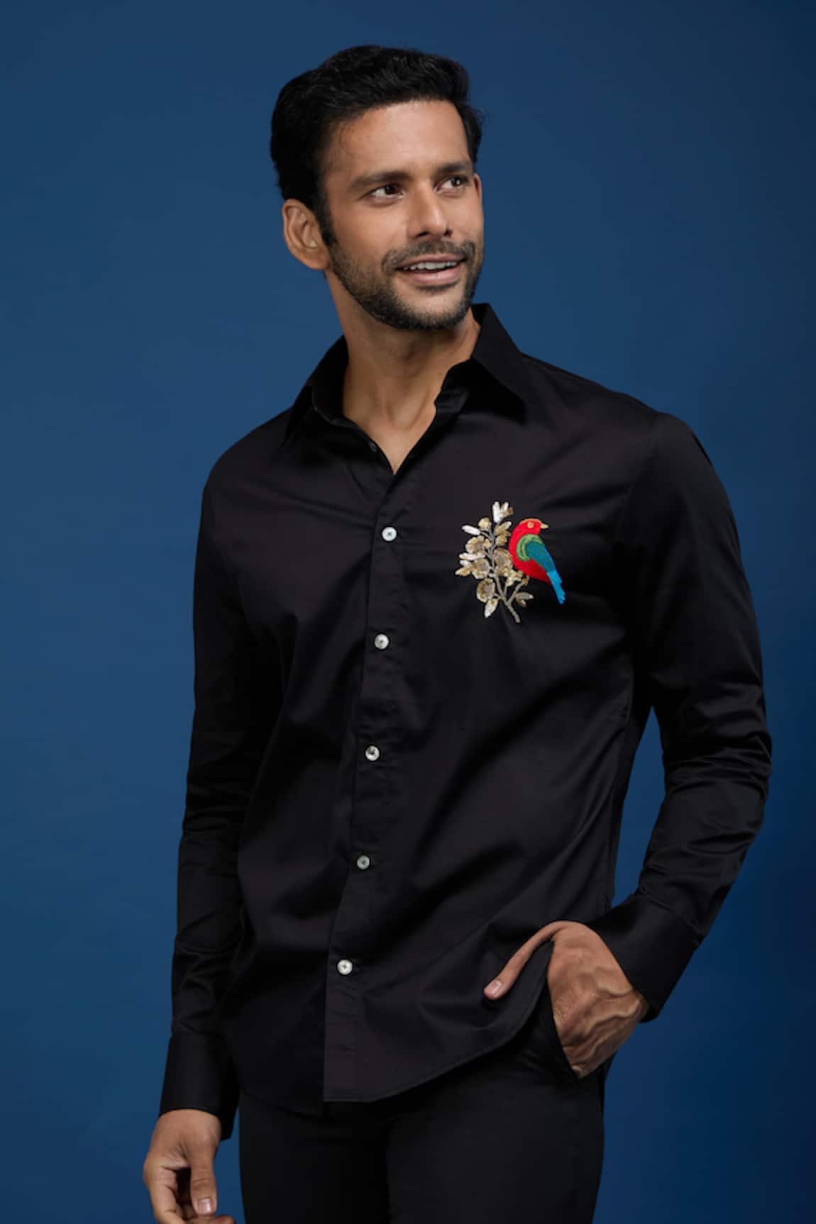 Rohit Bal Placed Parrot Embroidered Shirt 