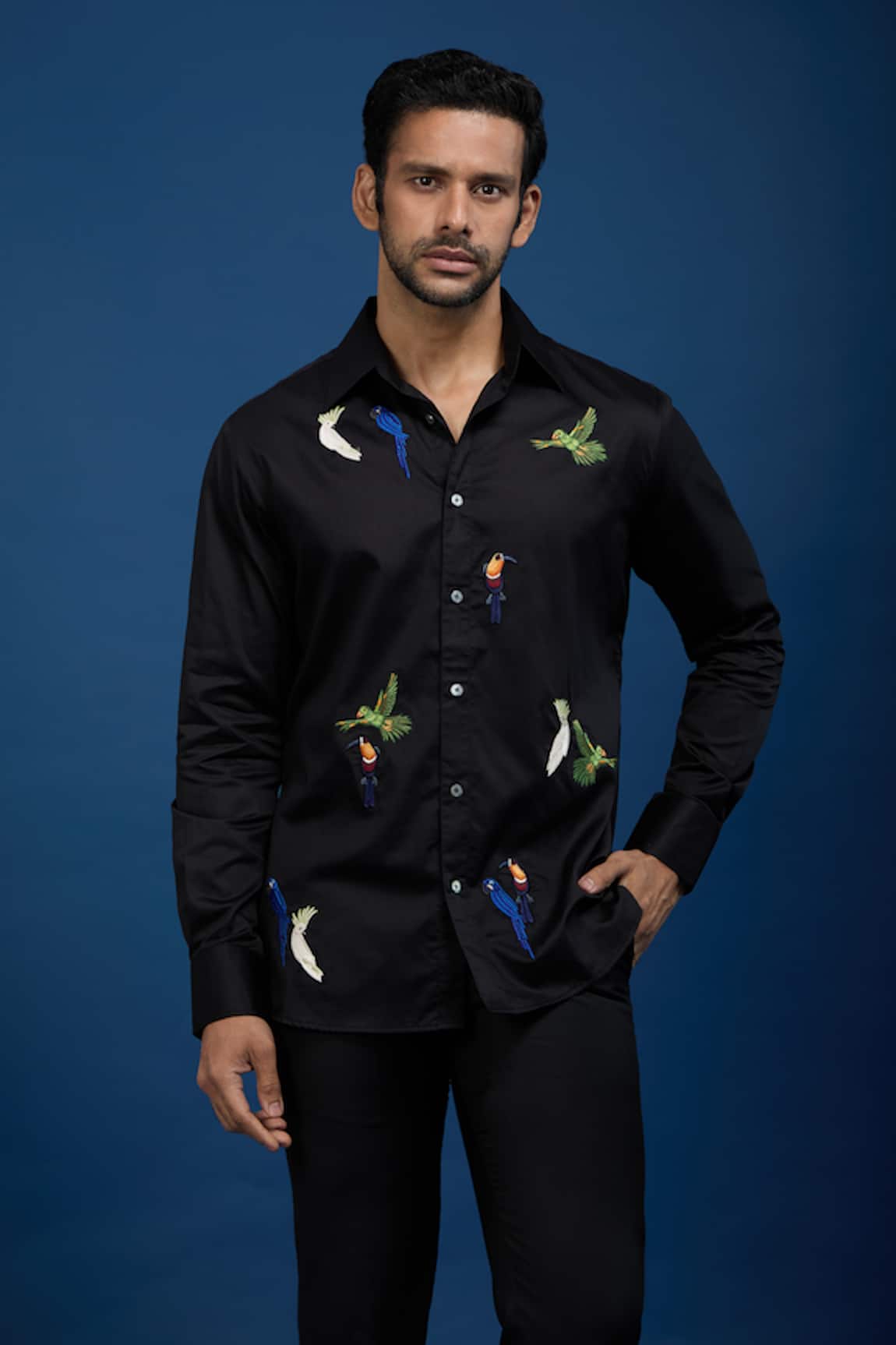 Rohit Bal Multi Birds Embroidered Shirt 