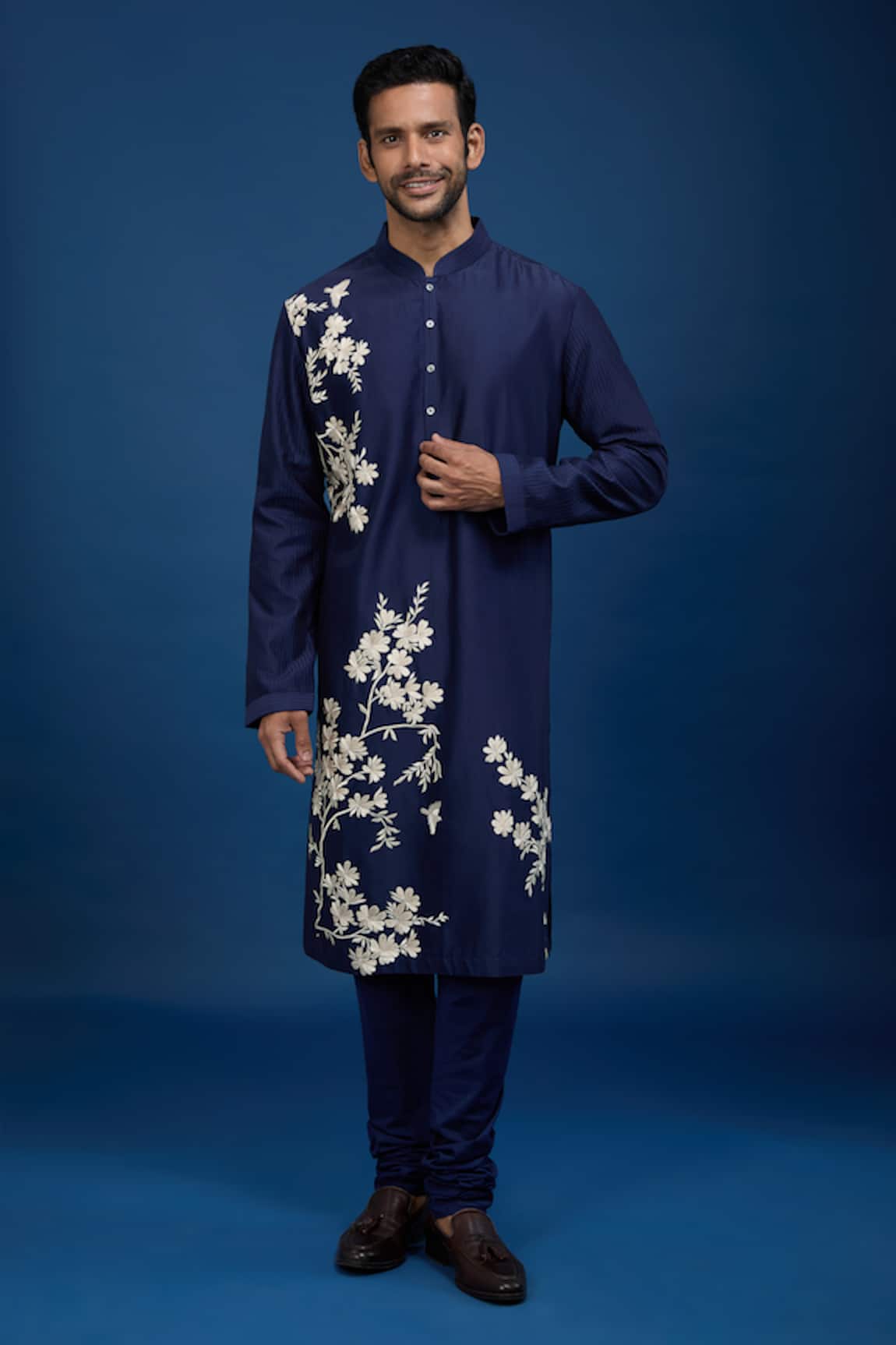 Rohit Bal Floral Embroidered Chanderi Kurta Set 