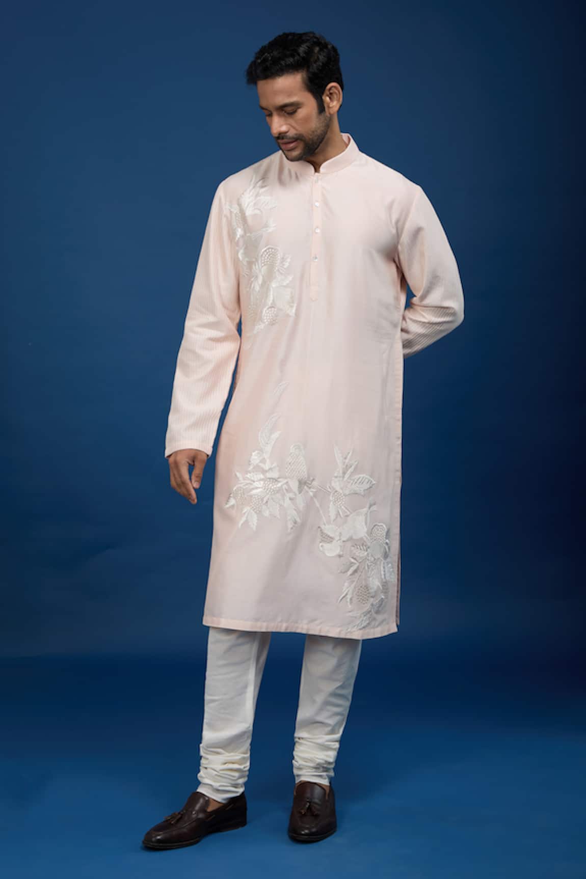 Rohit Bal Floral Botanic Embroidered Chanderi Kurta Set 
